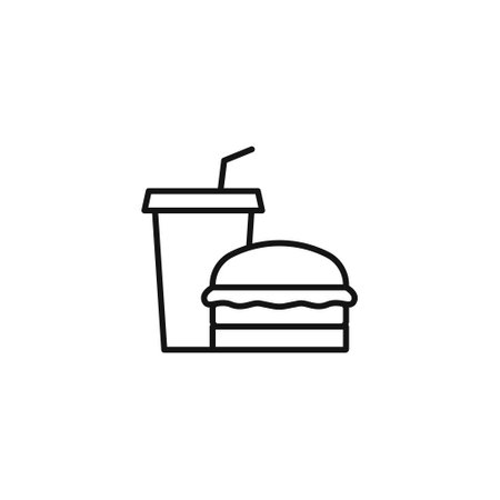 Burger and drink vector line icon. Editable Stroke.のイラスト素材