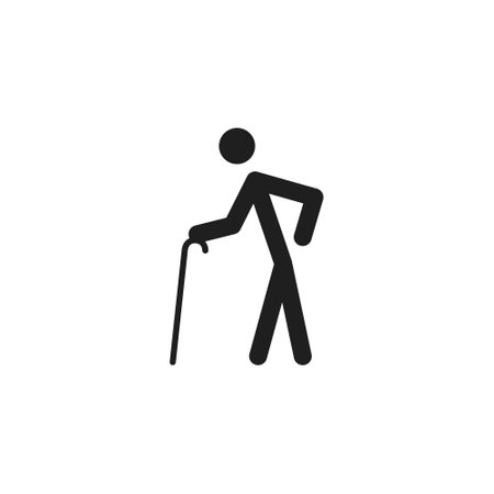 Old man walking with a cane icon vector illustrationのイラスト素材