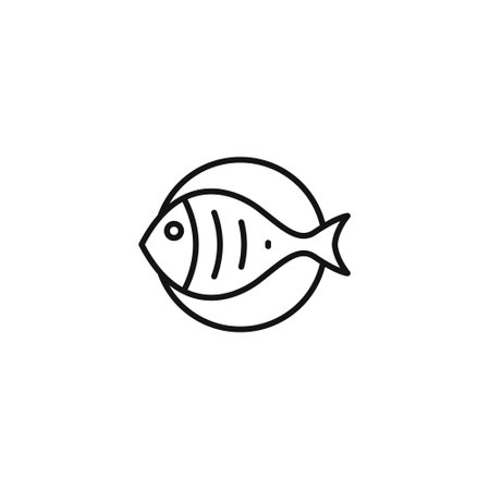 Fish on plate vector line icon. Editable Stroke.のイラスト素材