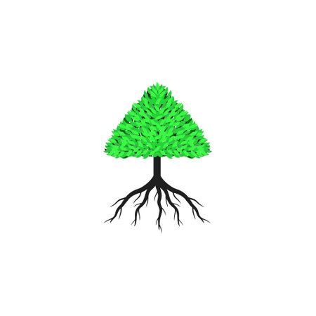 Tree with roots and green leaves vector illustrationのイラスト素材