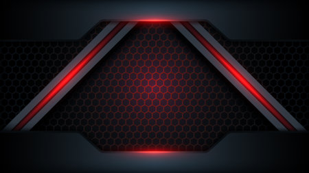 Hexagonal background with red neon light and diagonal stripe. Honeycomb, bees hive cells pattern.のイラスト素材