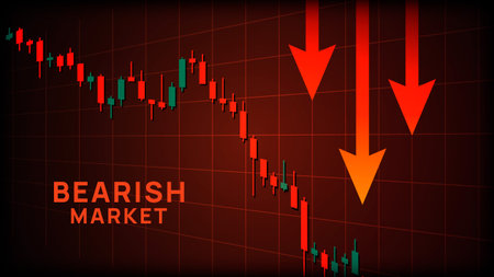 Bearish market trend in cryptocurrency or stocks. Trade exchange background, down arrow graph.のイラスト素材