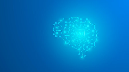 Illustration of a circuit board with a brain and microchip processor . Artificial intelligence...