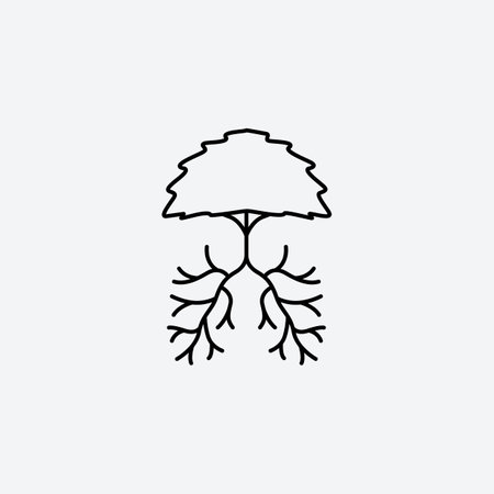 Tree with roots and leaves icon vector illustration. Editable stoke.のイラスト素材