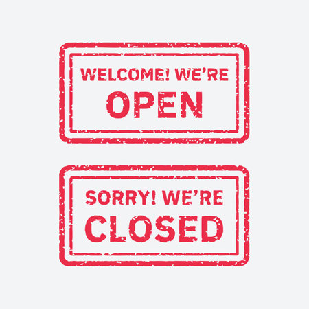 Closed and open signboards in grunge style. Clipboard for retail, shop, store, restaurant, bar, and cafe.のイラスト素材