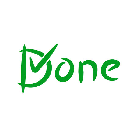 Done handwritten with green tick on a white backgroundのイラスト素材