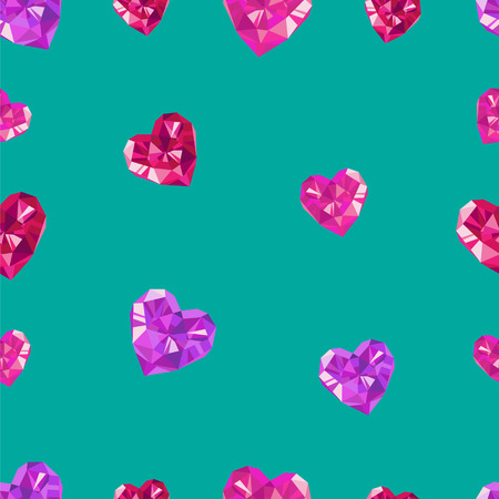 Polygonal crystal hearts seamless pattern teal turquoise backgroundのイラスト素材