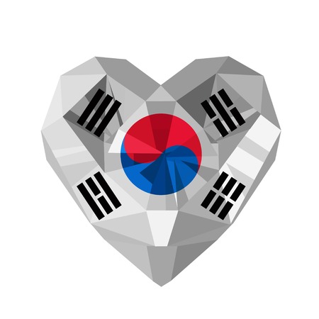 Vector crystal gem jewelry Korean heart with the flag of  the Republic of Korea. ROK.  Flat style symbol of love South Korea.のイラスト素材