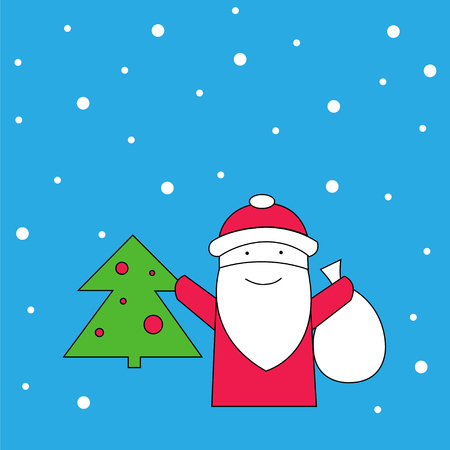 Santa Claus and snow vector illustration. Santa Claus and Christmas tree gift card.のイラスト素材
