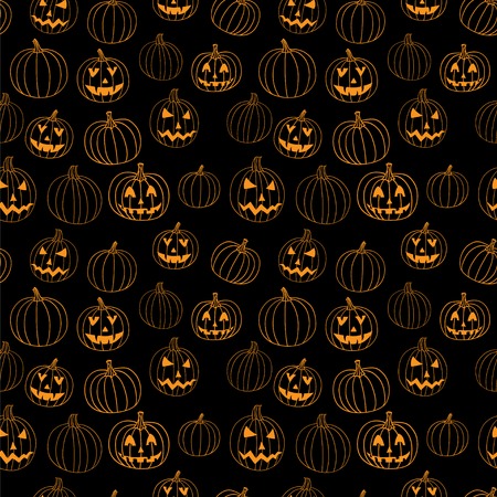 Black halloween seamless vector pattern with jack-o-lantern pumpkin.のイラスト素材