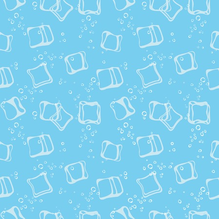 Ice cube babbles and water blue textile print seamless pattern. Mineral sparkling water blue backgroundのイラスト素材