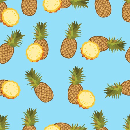 Pineapple seamless pattern. Pineapple on blue background.のイラスト素材