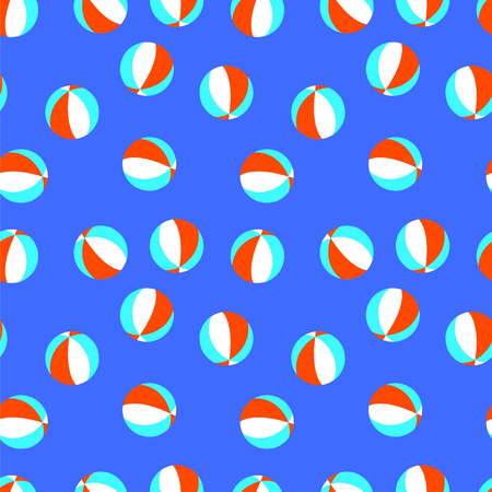 Seamless vector pattern with red, white and blue beach balls. Beach balls blue background. Seamless blue pattern with balls.のイラスト素材