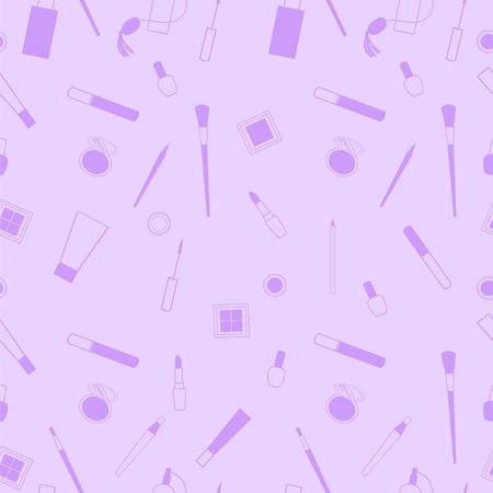 Beauty and care cosmetics lavender and pink white vector seamless pattern. March 8. Make up beauty products pattern.のイラスト素材