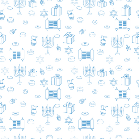 Vector Happy Hanukkah Holiday Seamless Pattern Background. Jewish Colorful White Illustration.のイラスト素材