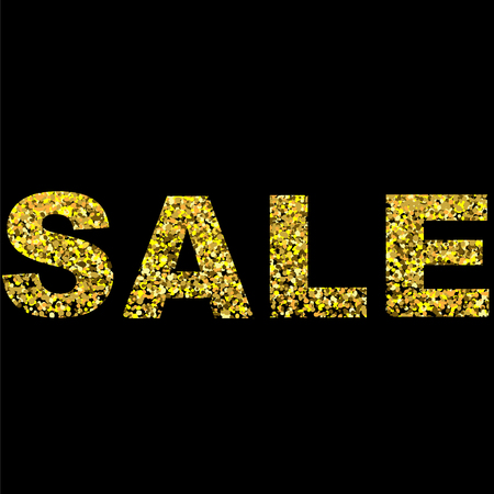 Christmas and New Year Holiday Sale Design with Gold Confetti Letters and Gold Sparks and Stars for Xmas Sale Bages, Shopping Flyers and Advertising Designs on Black Backgroundのイラスト素材