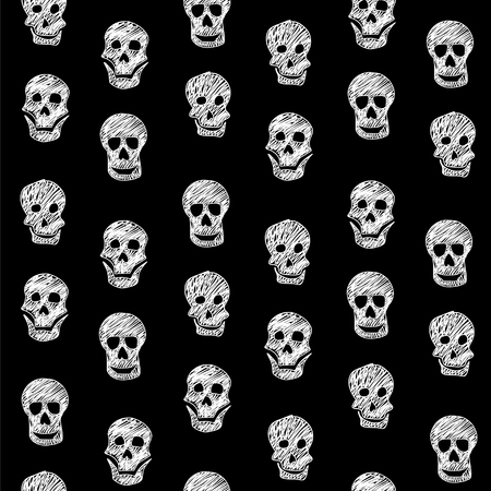 Black and white drawing skull seamless vector pattern illustrationのイラスト素材