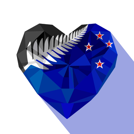Crystal gem jewelry New Zealand's heart with the flag of New Zealand, silver fern flag.のイラスト素材