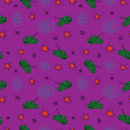 Purple tank seamless vector pattern. Defender of the Fatherland Dayのイラスト素材