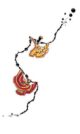 A vector of two dancers and a long chain of black beadsのイラスト素材