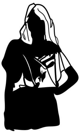 A vector illustration of a woman in a printed blouse with her hand on her hipのイラスト素材