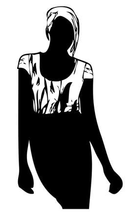 A vector illustration of a woman in a printed t-shirt and black pencil skirtのイラスト素材