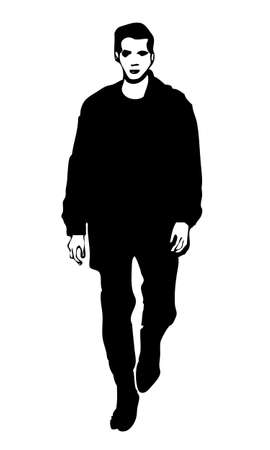 Man dressed in black walkingのイラスト素材