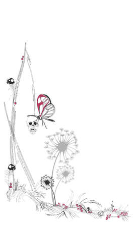 A butterfly on a hanging skullのイラスト素材