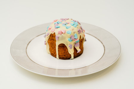 Delicious easter cake on a white table. Happy easter, spring holidayの写真素材