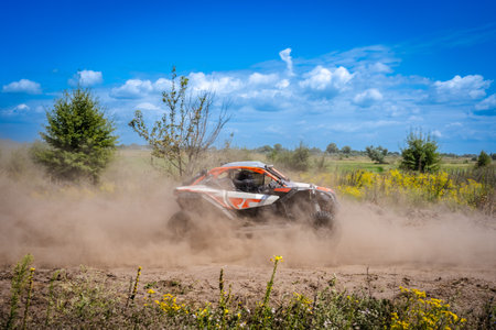 Hard ride UTV on a sandy road. 4x4, extreme, adrenalin.