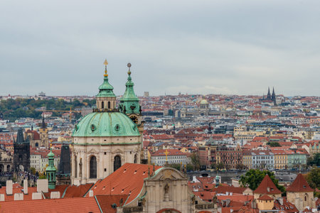 Amazing view on tiled roofs in Prague from the topの写真素材
