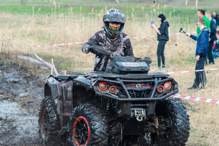 Unknown rider on quad bike on the track during the Ukrainian Championship on quad bike.