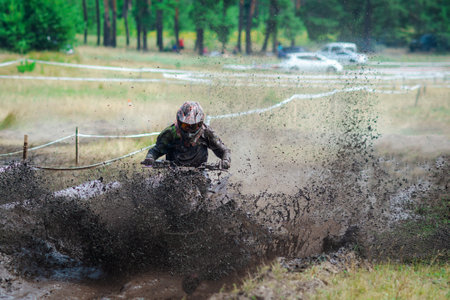 ATV, UTV, buggy, 4x4 off-road vehicle in a muddy water. Extreme, adrenalinの写真素材
