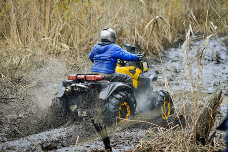 Cool view on an extreme ride on ATV, buggy, quad, UTV, 4x4