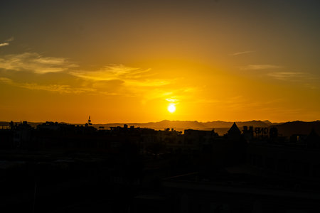 Beautiful sunset in Egypt. View from hotelの写真素材