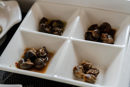 A Set of baked snails. Gourmet foodの写真素材