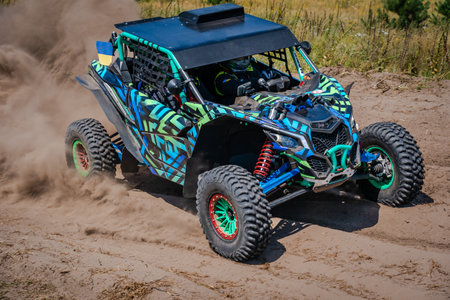 ATV (quad), buggy and UTV in the sands. Amateur competitionsの写真素材