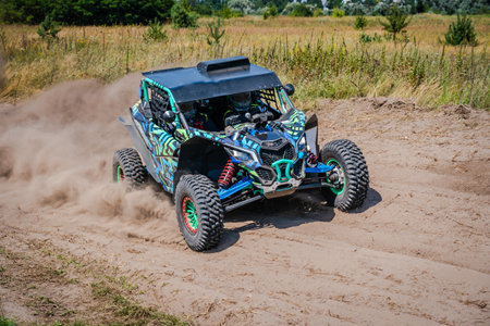 ATV (quad), buggy and UTV in the sands. Amateur competitionsの写真素材