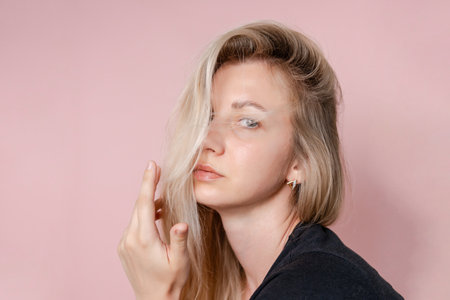Portrait of an elegant woman. Attractive sensual young blond woman. Nude makeup, nomakeup