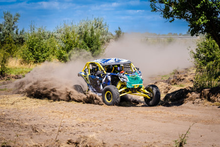 UTV kicking up sand on a dune. Extreme. The 4x4.