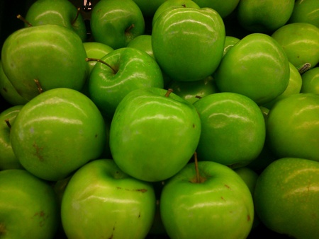 Background of fresh green applesの素材