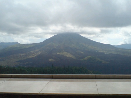 View of Mount Batur from a restaurant in Baliの素材