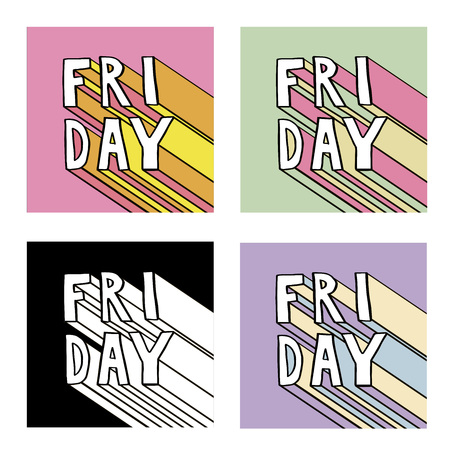 Friday pop art vector color happy lettering textのイラスト素材