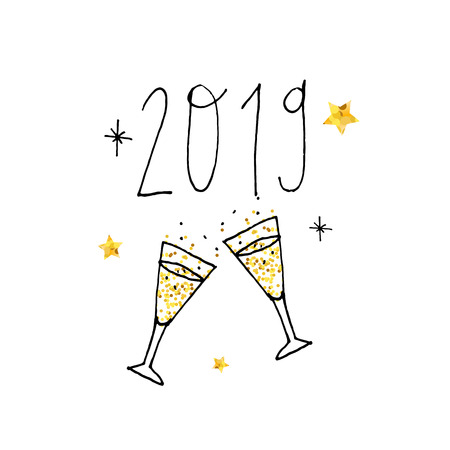 Happy New Year Vector Gradient Phrase Lettering Calligraphy Illustration Sticker Goldのイラスト素材