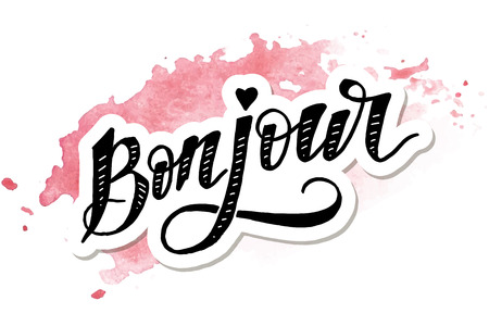 Bonjour Paris Phrase Vector Lettering Calligraphy Brush Watercolor Illustrationのイラスト素材