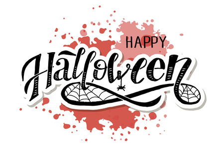 Happy Halloween lettering Calligraphy Brush Text Holiday Vector Sticker Redのイラスト素材