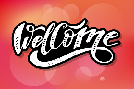 Welcome lettering Calligraphy Brush Text Holiday Vector Stickerの写真素材
