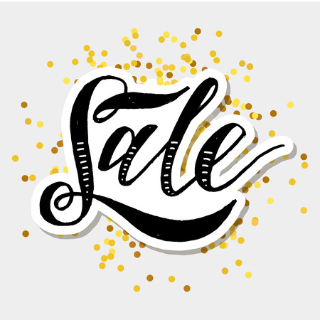 Sale lettering Calligraphy Brush Text Holiday Vector Illustration Goldの写真素材