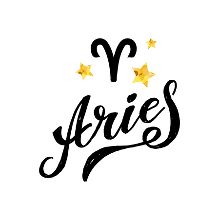 Aries lettering Calligraphy Brush Text horoscope Zodiac sign illustrationのイラスト素材