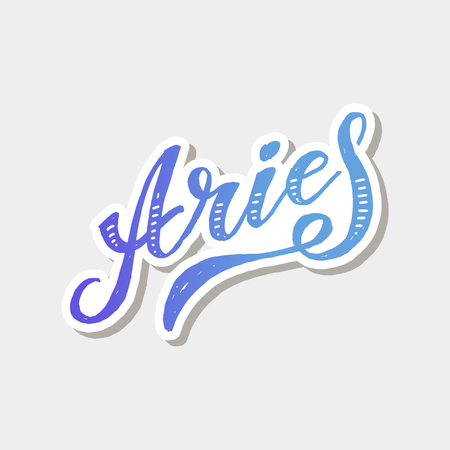Aries lettering Calligraphy Brush Text horoscope Zodiac sign illustrationのイラスト素材